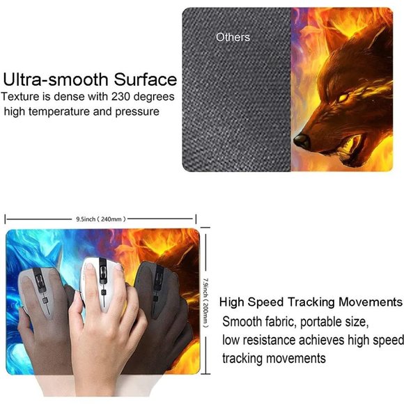 Ice and Fire Wolf Head Galaxy Mouse Pad,Gaming Non-Slip Rubber Base Mouse Pads f - Picture 3 of 6